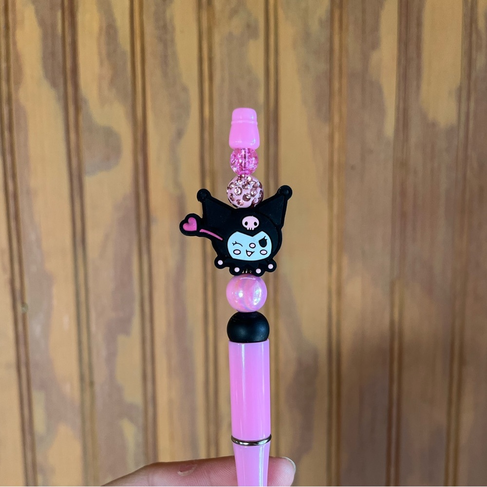 Sanrio Kuromi Black and Pink Beaded Ballpoint Pen